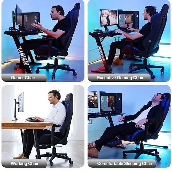 كرسي قيمنق- /ازرق اسود Gamin Chair Black blue من افضل منتجات مدينة الحاسب الاليNinecer Reclining جلد مريح دوار الكمبيوتر وكرسي ألعاب السباق مع مسند للقدمين